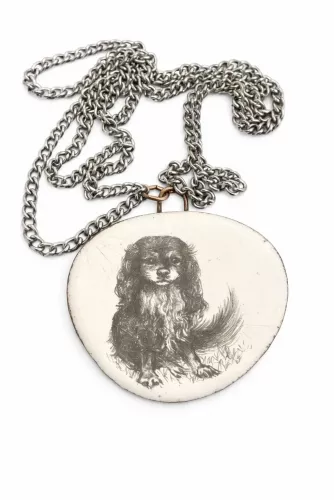UNIQUE, vintage Cavalier King Charles Spaniel enamel pendant